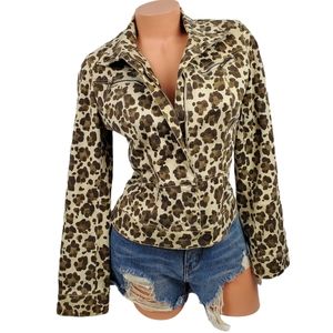 BANDOLINO Leopard Twill Denim Fitted Jacket Cotton Spandex Sz Small